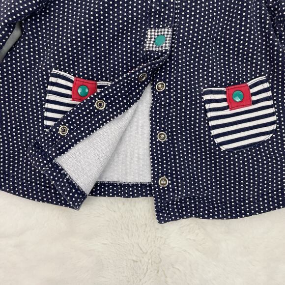 Vintage 90s Gymboree Girl Jacket Top Rainbow Tag Polka Dot Navy White XSmall - Picture 5 of 11